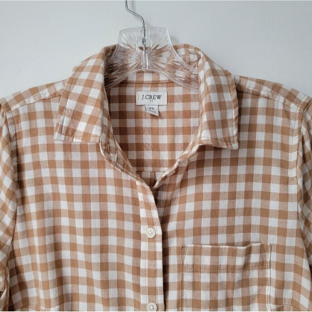 J. CREW Gingham Checked Camel White Long Sleeves Size X-Small - Picture 4 of 10